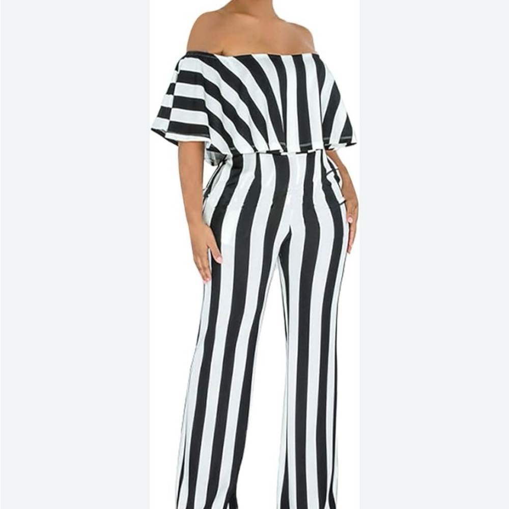 Dress Day Off-Shoulder Black and White Jumpsuit